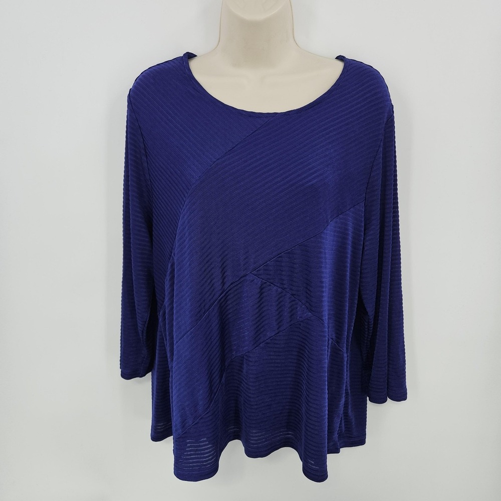 Chico's Travelers Top Women 3 XL Blue‎ Textured Ribbed Tunic Travel Minimalist - Picture 11 of 11